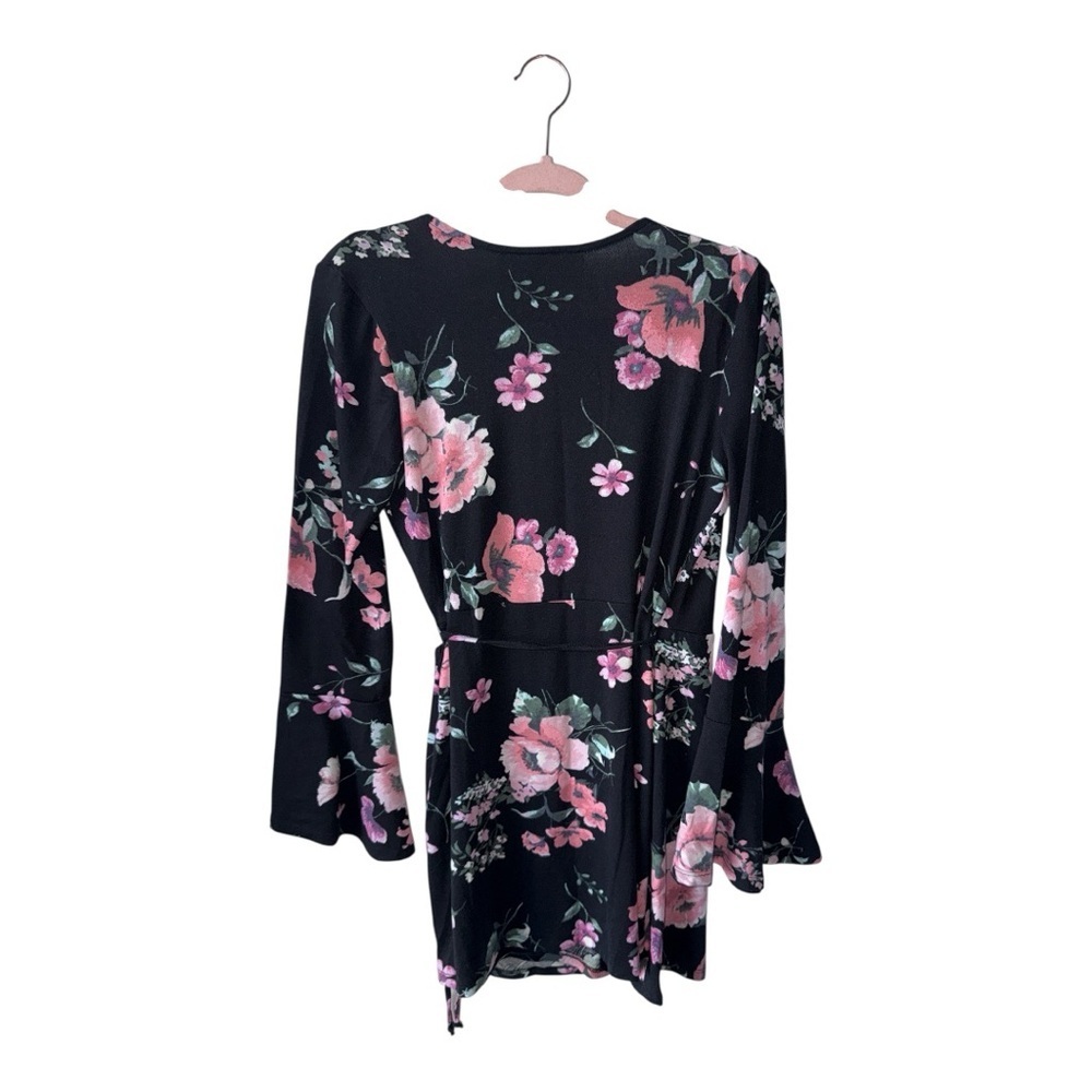 Polly Esther Black Floral Wrap Dress - Large - Picture 2 of 5